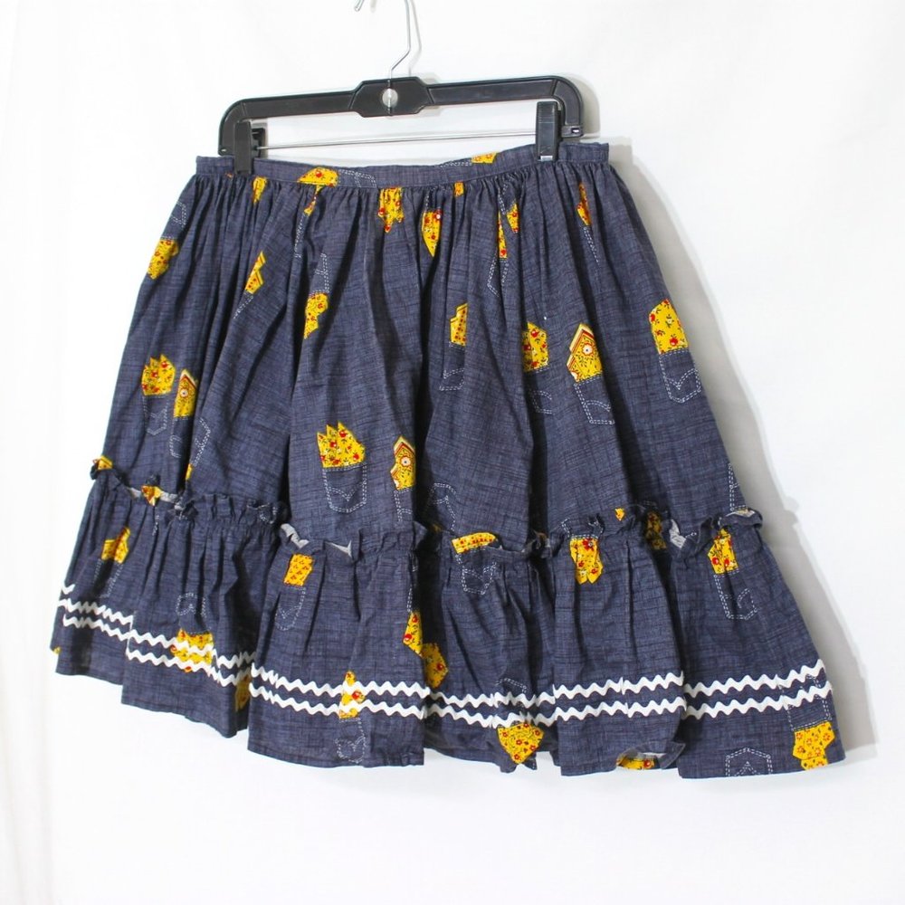 Blue Square Dancing Western Country Polka Flare Skirt Size Medium Handmade L/W